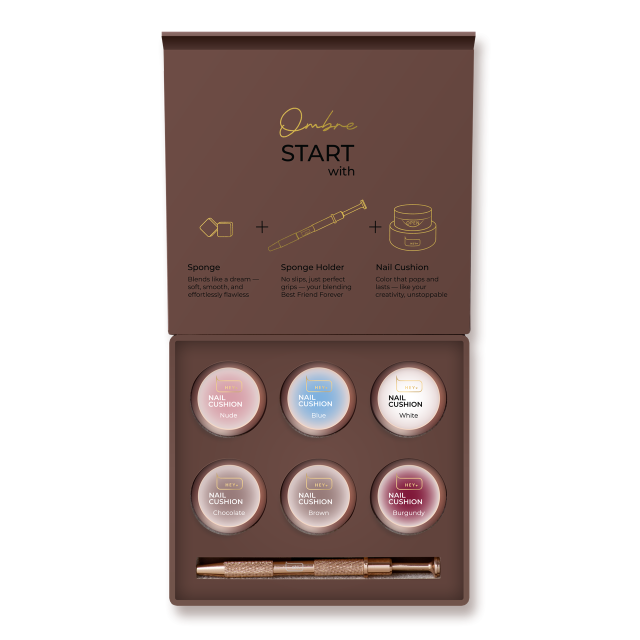 Набір гелевих фарб для омбре та малювання Heylove Nail Cushion set Brown, 6 шт