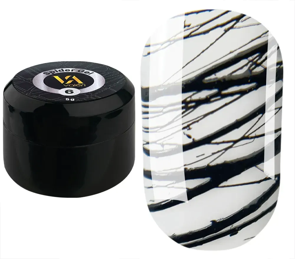 Гель-фарба для дизайну нігтів Valeri Spider Gel №6 чорна, 5 мл