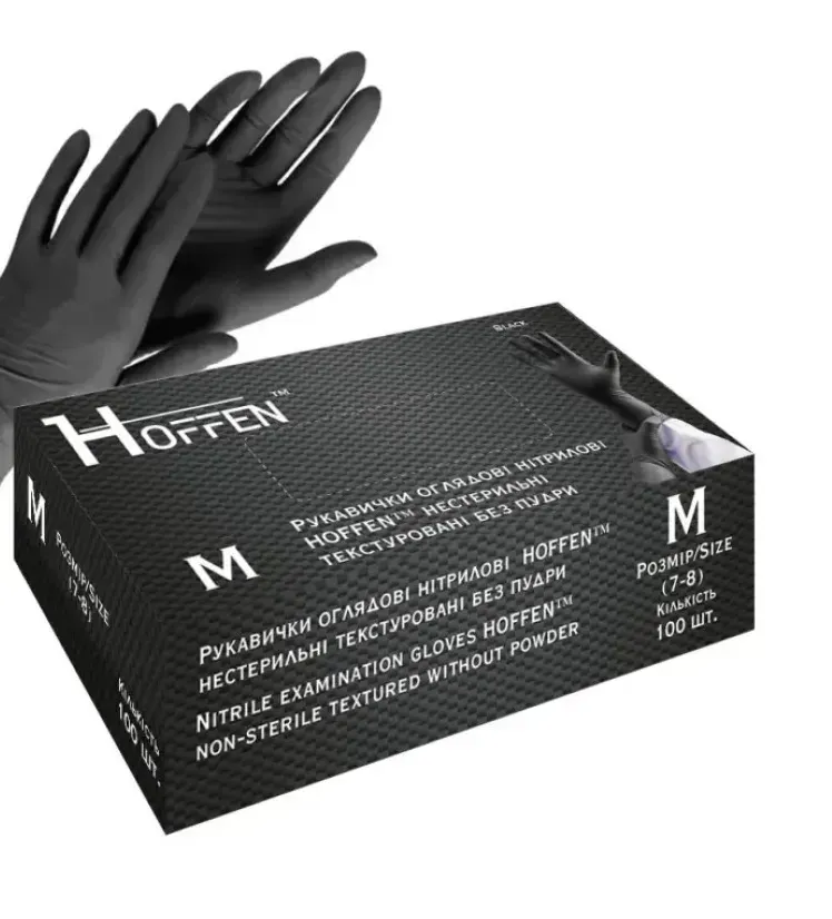 Нітрилові рукавиці Чорні Hoffen розмір M 5 грам, 100 шт